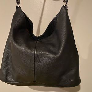 Halston black leather shoulder bag